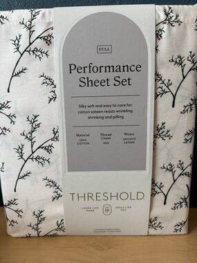 Threshold White Sheet Set with Green Branch & Red Berry Print